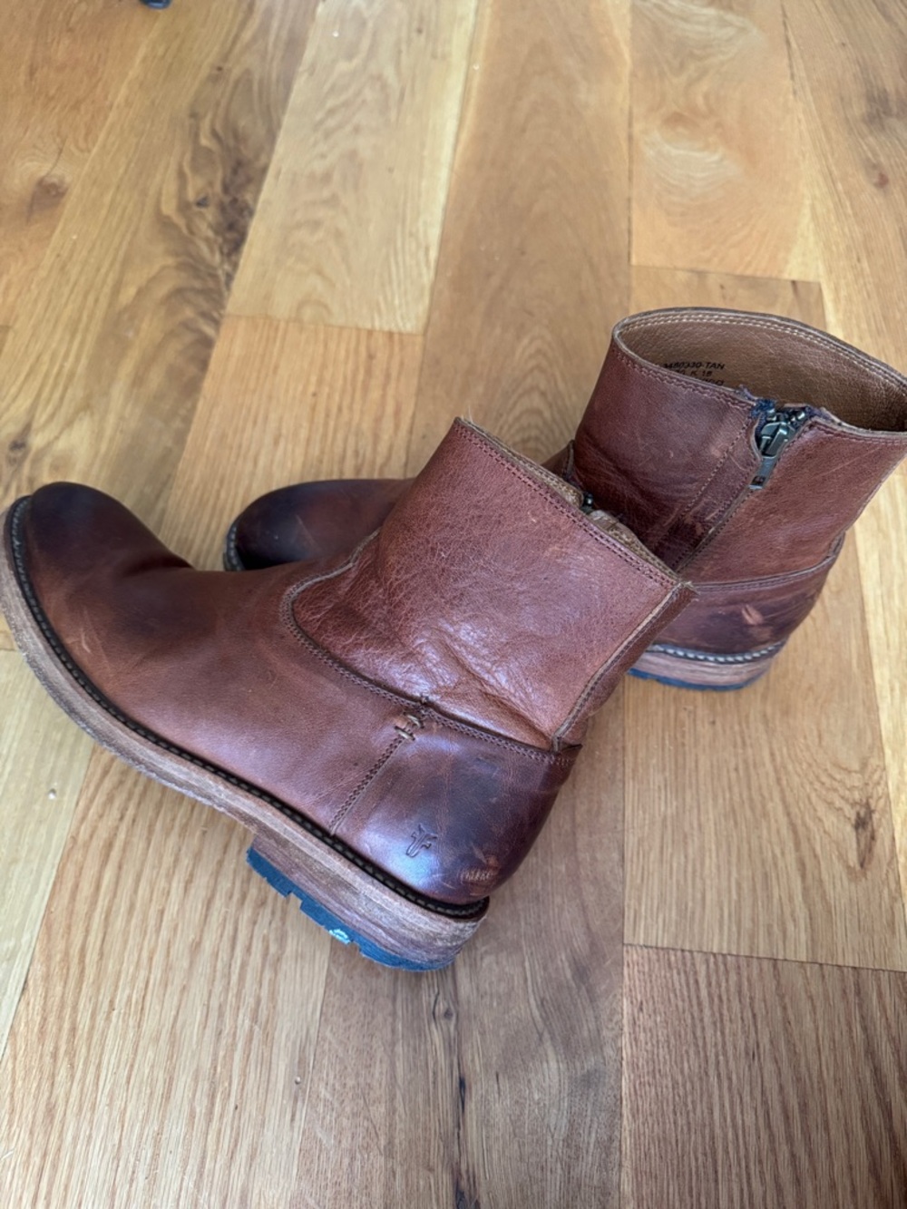 Men's Brown Frye Leather Zip Ankle Boots - Picture 2 of 5